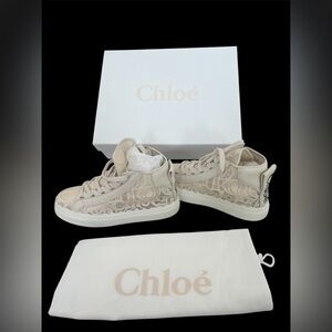 Chloe’ Women Mild Beige lace-up Lauren Mid-Top Sneakers